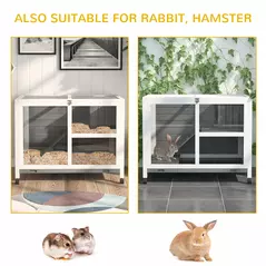 PawHut Wooden Rabbit Hutch Indoor with Wheels, Openable Roof, 91.5 x 53.3 x 73 cm, Grey - 7