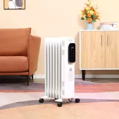 HOMCOM 1500W Oil Filled Radiator, 7 Fin Portable Electric Heater with LED Display, 24H Timer, 3 Heat Settings, Adjustable Thermostat, Safety Cut off, Remote Control, White - 2