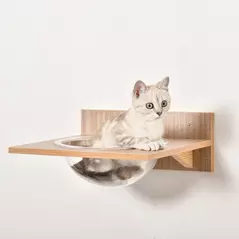 PawHut 4PCs Wall-mounted Cats Climbing Shelf Set Cat Tree Kitten Perch Activity Center with Hammock Scratching Post Jumping Platform Brown - 8