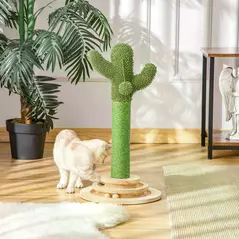 PawHut Cat Tree Cactus Sisal Scratching Post for Indoor Cats Play Tower Kitten Furniture with Hanging Ball Interactive Fun Roller Exerciser 32 x 32 x 60cm - 1