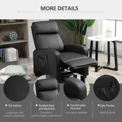 HOMCOM Massage Recliner Armchair with 150° Recline, Faux Leather, Side Pocket, Black - 6