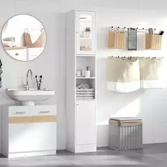 kleankin Tall Bathroom Storage Cabinet with Mirror, Freestanding Floor Cabinet Tallboy Unit with Adjustable Shelves, White - 2