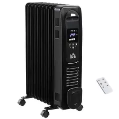 HOMCOM 2000W Digital Oil Filled Radiator, 9 Fin, Portable Electric Heater with LED Display, 24-Hour Timer, 3 Heat Settings, Safety Cut-Off and Remote Control, Black - 1