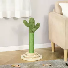 PawHut Cat Tree Cactus Sisal Scratching Post for Indoor Cats Play Tower Kitten Furniture with Hanging Ball Interactive Fun Roller Exerciser 32 x 32 x 60cm - 9