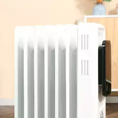 HOMCOM 1500W Oil Filled Radiator, 7 Fin Portable Electric Heater with LED Display, 24H Timer, 3 Heat Settings, Adjustable Thermostat, Safety Cut off, Remote Control, White - 9