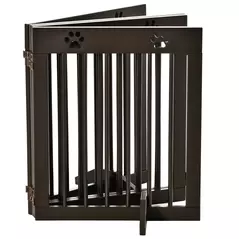 PawHut Freestanding Pet Gate 4 Panel Wooden Dog Barrier Folding Safety Fence with Support Feet up to 204cm Long 61cm Tall for Doorway Stairs Brown - 8