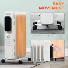 HOMCOM 2000W Oil Filled Radiator, 9 Fin Portable Electric Heater with LED Display, 24H Timer, 3 Heat Settings, Adjustable Thermostat, Safety Cut off, Remote Control, White - 8