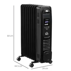 HOMCOM 2000W Digital Oil Filled Radiator, 9 Fin, Portable Electric Heater with LED Display, 24-Hour Timer, 3 Heat Settings, Safety Cut-Off and Remote Control, Black - 3