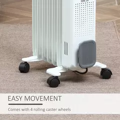 HOMCOM 1500W Oil Filled Radiator, Portable Electric Heater with 3 Heat Settings, Safety Cut-Off and Wheels, White - 7