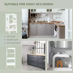 HOMCOM Toddler Step Stool Kids Adjustable Standing Tower with Safety Rail for Kitchen Counter White - 7