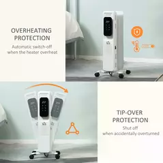 HOMCOM 1500W Oil Filled Radiator, 7 Fin Portable Electric Heater with LED Display, 24H Timer, 3 Heat Settings, Adjustable Thermostat, Safety Cut off, Remote Control, White - 4