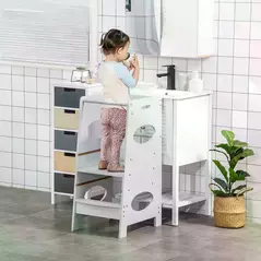 HOMCOM Kids Step Stool Toddler Kitchen Stool Tower with Adjustable Standing Platform, Grey - 2