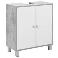 kleankin Under Sink Cabinet, Bathroom Vanity Unit, Storage Cupboard with Adjustable Shelves, White and Grey - 1