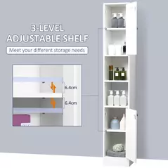kleankin Tall Bathroom Storage Cabinet with Mirror, Freestanding Floor Cabinet Tallboy Unit with Adjustable Shelves, White - 8