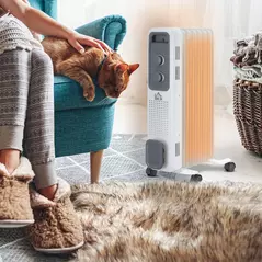 HOMCOM 1500W Oil Filled Radiator, Portable Electric Heater with 3 Heat Settings, Safety Cut-Off and Wheels, White - 2