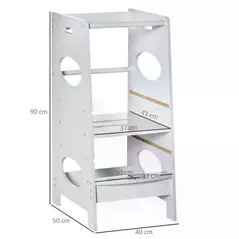 HOMCOM Kids Step Stool Toddler Kitchen Stool Tower with Adjustable Standing Platform, Grey - 3