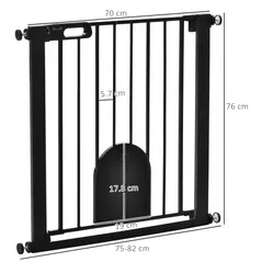 PawHut Dog Gate with Cat Flap Pet Safety Gate Barrier, Stair Pressure Fit, Auto Close, Double Locking, for Doorways, Hallways, 75-82 cm Black - 3