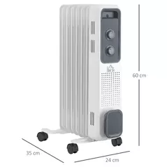 HOMCOM 1500W Oil Filled Radiator, Portable Electric Heater with 3 Heat Settings, Safety Cut-Off and Wheels, White - 3