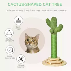 PawHut Cat Tree Cactus Sisal Scratching Post for Indoor Cats Play Tower Kitten Furniture with Hanging Ball Interactive Fun Roller Exerciser 32 x 32 x 60cm - 4