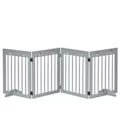 PawHut Freestanding Pet Gate 4 Panel Folding Wooden Dog Barrier w/ Support Feet - 1