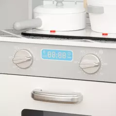 HOMCOM Kids Wooden Toy Kitchen Pretend Play Cooking Playset w/ Sound & Light Effect, Battery Operated Cooktop, Ice Machine, Marble Pattern Countertop, for 3-6 Years Old - 8