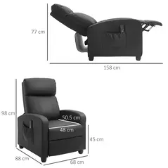 HOMCOM Massage Recliner Armchair with 150° Recline, Faux Leather, Side Pocket, Black - 3
