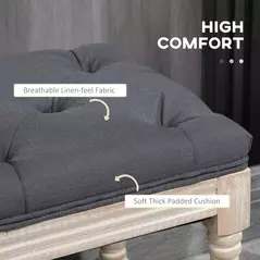 HOMCOM 2-Tier Bed End Bench, Vintage Stool, Wooden Window Seat with Storage Shelf, Button Tufted Upholstered Footstool for Living Room, Bedroom, Entryway, Grey - 5