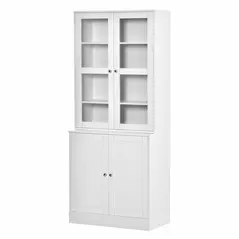 HOMCOM Modern Bookcase with Glass Doors, Display Storage Cabinet with Adjustable Shelves for Living Room, White - 2