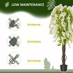 HOMCOM Artificial Realistic White Wisteria Tree Faux Decorative Plant in Nursery Pot for Indoor Décor, 160cm - 6