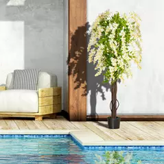 HOMCOM Artificial Realistic White Wisteria Tree Faux Decorative Plant in Nursery Pot for Indoor Décor, 160cm - 4