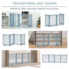 PawHut Pet Gate Wooden Foldable Dog Safety Barrier w/ 4 Panels for Small and Medium Dogs Blue - 4