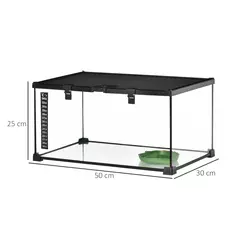PawHut Glass Reptile Terrarium Insect Breeding Tank Vivarium Habitats with Thermometer for Lizards, Horned Frogs, Snakes, Spiders - Medium 50 x 30 x 25cm - 3