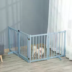 PawHut Pet Gate Wooden Foldable Dog Safety Barrier w/ 4 Panels for Small and Medium Dogs Blue - 9