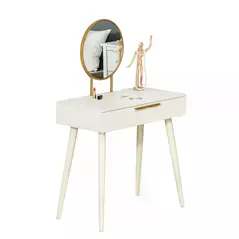 HOMCOM Elegant Dressing Table, with Round Mirror, 80 x 40 x 123 cm - White - 2