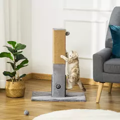 PawHut Cat Tree Scratching Post for Indoor Cats 79cm Jute Scratcher Climber w/ Carpet Base Dangling Toy – Grey - 2
