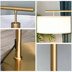HOMCOM Floor Lamp, Modern Standing Lamp with Linen Lampshade, Round Base for Living Room, Bedroom, Dining Room, 153cm, Gold and White - 7