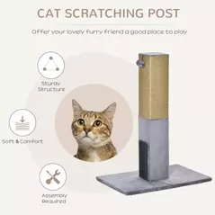 PawHut Cat Tree Scratching Post for Indoor Cats 79cm Jute Scratcher Climber w/ Carpet Base Dangling Toy – Grey - 4