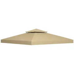 Outsunny 3(m) Gazebo Top Cover Double Tier Canopy Replacement Pavilion Roof Deep Beige - 1
