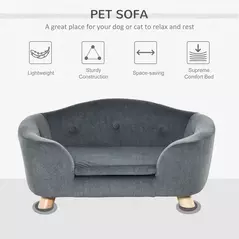 PawHut Dog Sofa Bed Pet Chair Couch with Water Resistant Fabric, Kitten Lounge with Soft Cushion, Wooden Frame for Mini Size Dogs - Grey - 4
