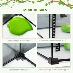 PawHut Glass Reptile Terrarium Insect Breeding Tank Vivarium Habitats with Thermometer for Lizards, Horned Frogs, Snakes, Spiders - Large 50 x 30 x 35cm - 6