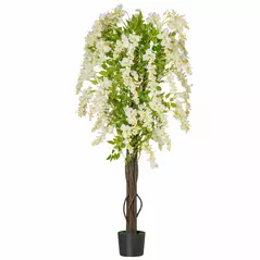HOMCOM Artificial Realistic White Wisteria Tree Faux Decorative Plant in Nursery Pot for Indoor Décor, 160cm - 1