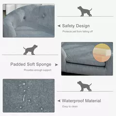 PawHut Dog Sofa Bed Pet Chair Couch with Water Resistant Fabric, Kitten Lounge with Soft Cushion, Wooden Frame for Mini Size Dogs - Grey - 6