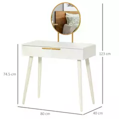 HOMCOM Elegant Dressing Table, with Round Mirror, 80 x 40 x 123 cm - White - 3