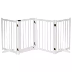 PawHut Wooden Dog Gate, Dog Fence Indoor, 80 cm Tall Freestanding Pet Gate for Small and Medium Dogs with 4 Panels, 2 Support Feet, White - 1