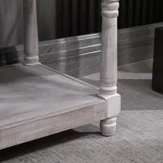 HOMCOM 2-Tier Bed End Bench, Vintage Stool, Wooden Window Seat with Storage Shelf, Button Tufted Upholstered Footstool for Living Room, Bedroom, Entryway, Cream White - 9