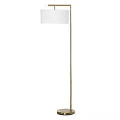 HOMCOM Floor Lamp, Modern Standing Lamp with Linen Lampshade, Round Base for Living Room, Bedroom, Dining Room, 153cm, Gold and White - 1