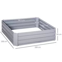 Outsunny Set of 2 291L Raised Garden Bed, Elevated Galvanised Planter Box for Flowers, Herbs, 100x100x30cm, Grey - 3