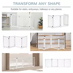 PawHut Wooden Dog Gate, Dog Fence Indoor, 80 cm Tall Freestanding Pet Gate for Small and Medium Dogs with 4 Panels, 2 Support Feet, White - 4