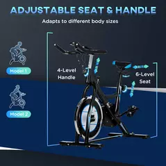 HOMCOM Stationary Exercise Bike, 8kg Flywheel Indoor Cycling Workout Fitness Bike, Adjustable Resistance Cardio Exercise Machine w/ LCD Monitor Pad and Phone Holder for Home, Gym, Office, Black - 7
