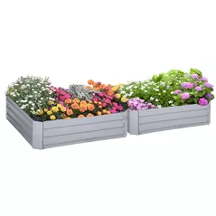 Outsunny Set of 2 291L Raised Garden Bed, Elevated Galvanised Planter Box for Flowers, Herbs, 100x100x30cm, Grey - 1